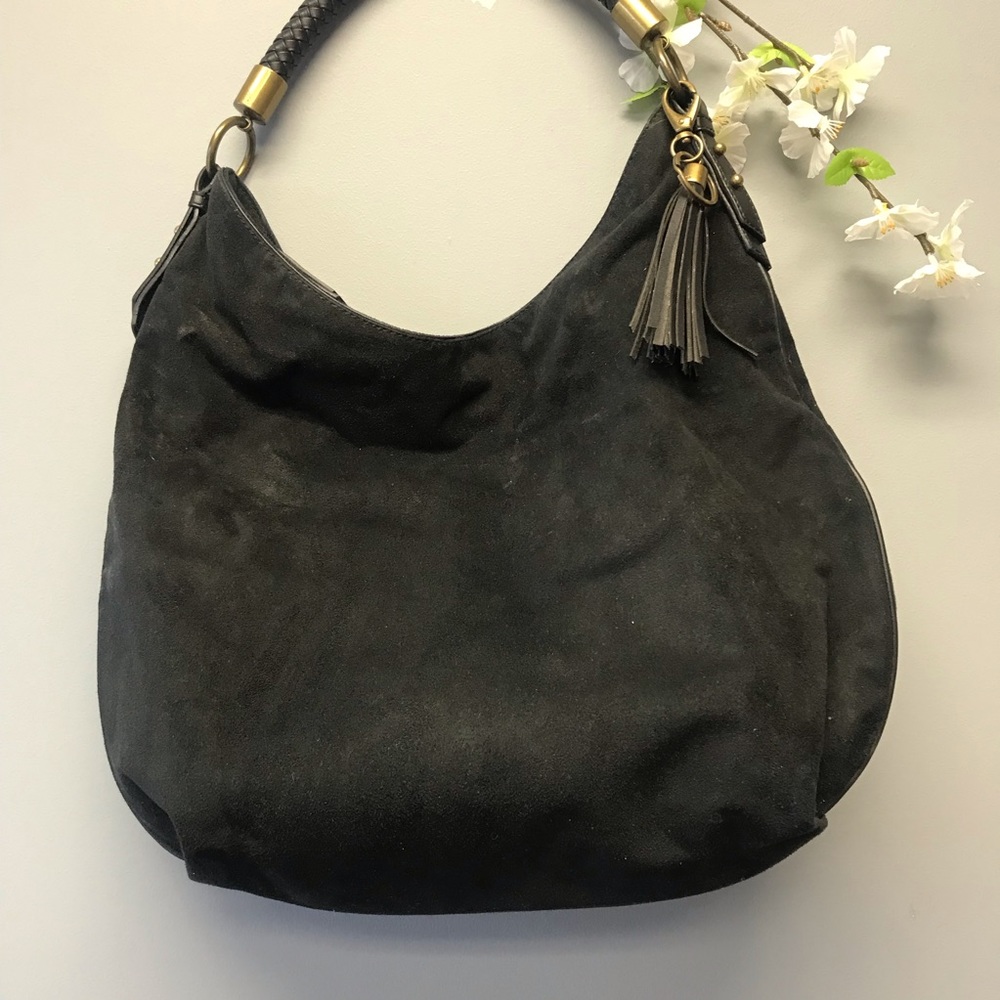 Nine West Women’s Black Purse Shoulder Bag Faux Suede Braided Handle